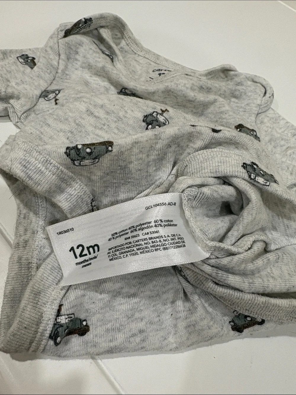 Carter's Light Gray Short-Sleeve Onesie with Tiny Car Motif